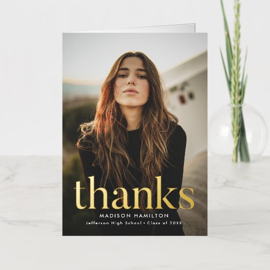 洗練モダンされたフォイル卒業ありがとう 箔グリーティングカード (正面)