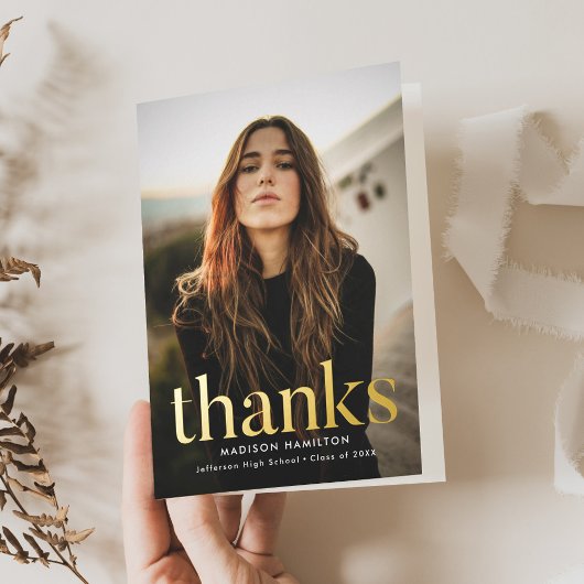 洗練モダンされたフォイル卒業ありがとう 箔グリーティングカード