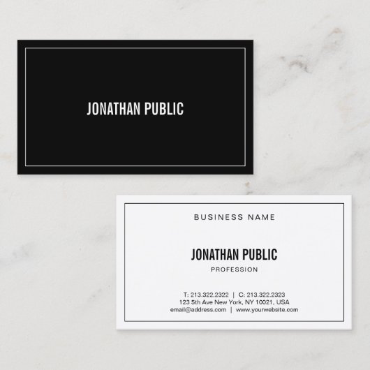 洗練モダンされた白黒エレガントシンプル 名刺 (正面/裏面)