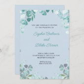 洗練モダンされた緑に囲まれたブルー結婚ズ 招待状 (正面/裏面)