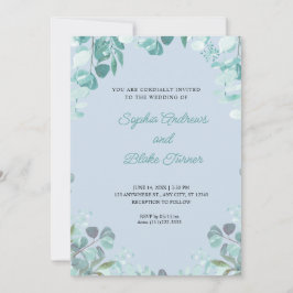 洗練モダンされた緑に囲まれたブルー結婚ズ 招待状