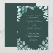 洗練モダンされた緑に囲まれた結婚緑 招待状 (正面/裏面)