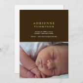 洗練無地のされた茶色の緑の写真ベビー誕生 案内状 (正面/裏面)