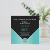 洗練男らしされたブラック&アクア誕生日 招待状 (スタンド正面)