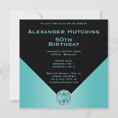 洗練男らしされたブラック&アクア誕生日 招待状 (正面)