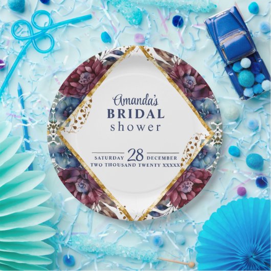 洗練素晴らしされた宝石のトーンを使用した青い赤い牡丹 ペーパープレート (パーティー)