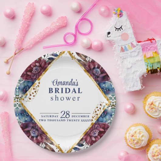 洗練素晴らしされた宝石のトーンを使用した青い赤い牡丹 ペーパープレート (パーティー)