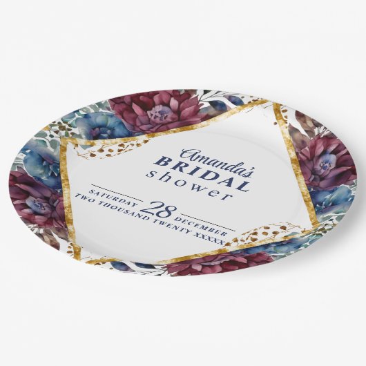 洗練素晴らしされた宝石のトーンを使用した青い赤い牡丹 ペーパープレート (アングル)