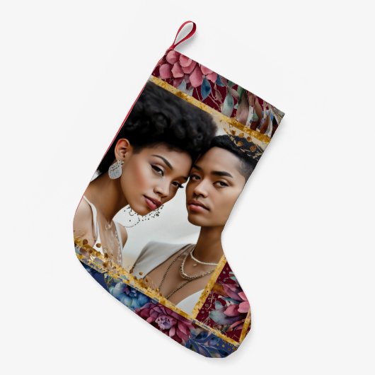 洗練素晴らしされた宝石トーン牡丹クリスマス スモールクリスマスストッキング (正面 (吊り時))