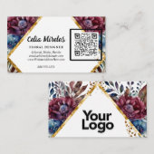 洗練素晴らしされた宝石トーン牡丹QRコード エンクロージャーカード (正面/裏面)