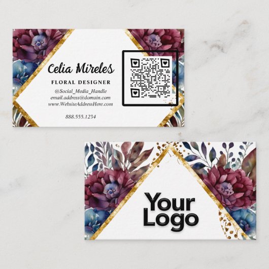 洗練素晴らしされた宝石トーン牡丹QRコード エンクロージャーカード (正面/裏面)