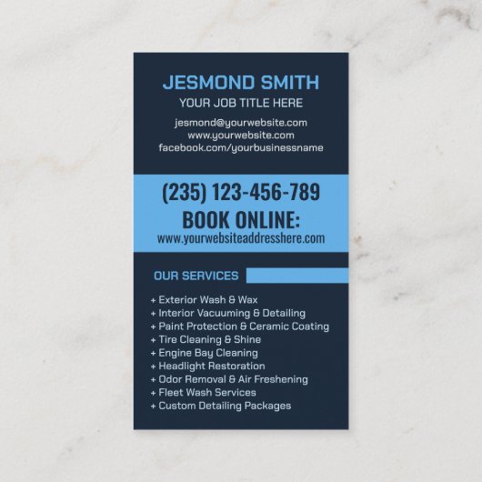 洗車とディテリングのプロフェッショナル お洒落 名刺 (裏面)