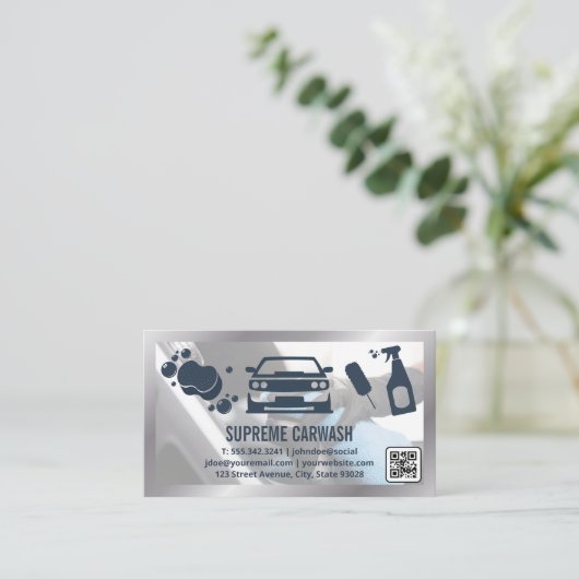 洗車とディテリング | インテリアクリーンアップ | バーコード 名刺 (スタンド正面)