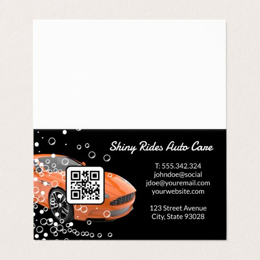 洗車とディテリング |オレンジスポーツカー | Qr Bu 名刺 (外部フラット)