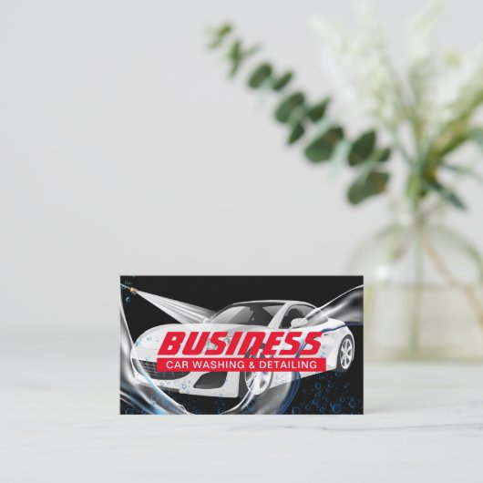 洗車と自動詳細黒車の 名刺 (スタンド正面)