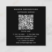 洗車と車両詳細 青いネオン輝くQRコード スクエア名刺 (裏面)