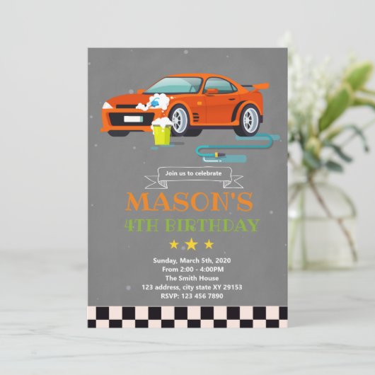 洗車テーマ誕生日テーマ招待 招待状 (スタンド正面)