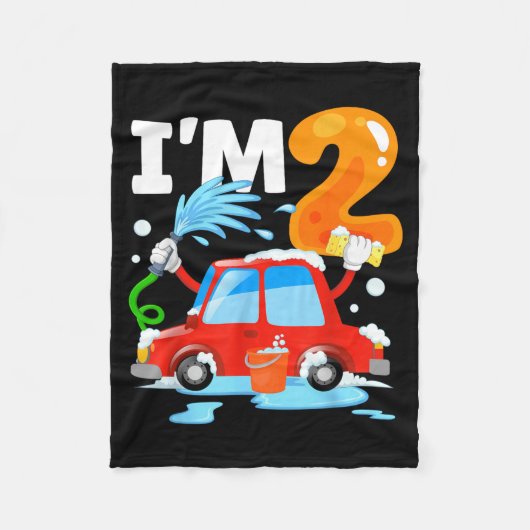 洗車パーティー 2歳の誕生日 フリースブランケット (正面)