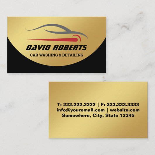 洗車ブラックと車の金ゴールドの詳細 名刺 (正面/裏面)
