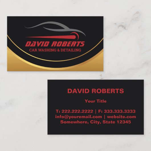 洗車ブラックと車の金ゴールドの詳細 名刺 (正面/裏面)