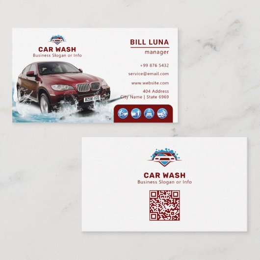 洗車モダン機 |白いマルーン 名刺 (正面/裏面)