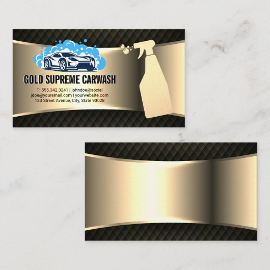 洗車ロゴ |クリーニングサービス金ゴールドメタリック 名刺 (正面/裏面)