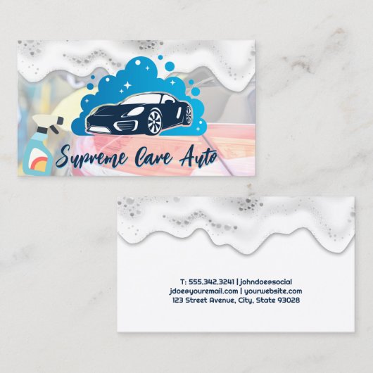 洗車ロゴ | 石けん水と泡 名刺 (正面/裏面)