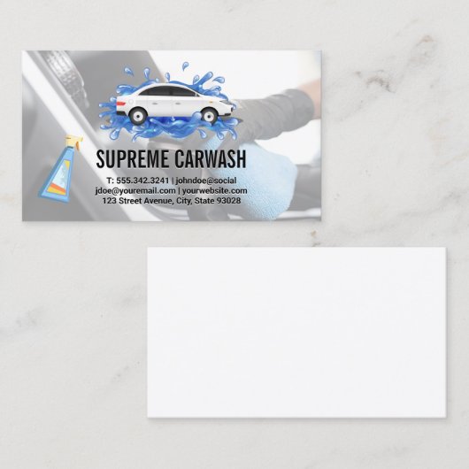 洗車場 |自動詳細インテリア外部クリーン 名刺 (正面/裏面)