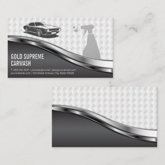 洗車洗浄サービスメタリックホワイトメッシュ 名刺 (正面/裏面)