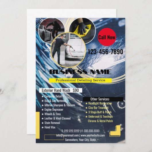 洗車洗浄フライヤーの自動詳細化 招待状 (正面/裏面)