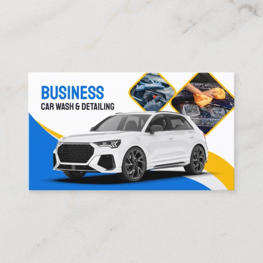 洗車自動詳細洗浄ブルー車のー 名刺 (正面)
