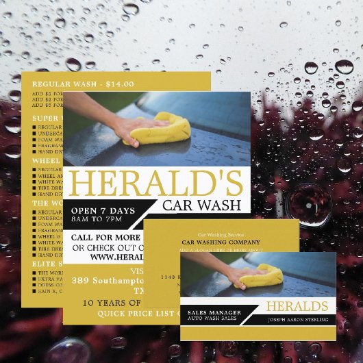 洗車、オートウォッシュ、清掃サ広告ービス チラシ