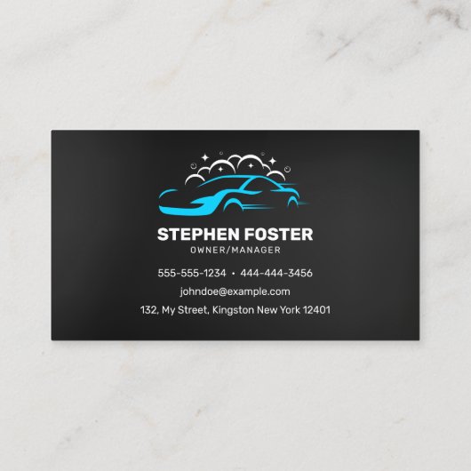 洗車&オートディテールウォータードロップブラックブルー 名刺 (裏面)
