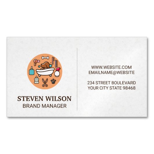 洗面シャワーアイコン |紙テクスチャの背景 マグネット名刺 (正面)