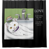 洗面化粧台の白猫 シャワーカーテン (正面)