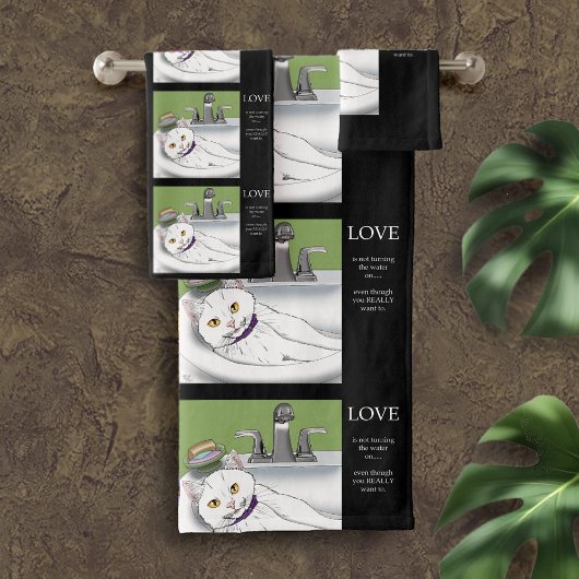 洗面化粧台の白猫 バスタオルセット