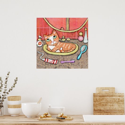 洗面台に置かれたタビー猫 ポスター (キッチン)