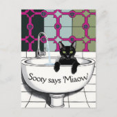 洗面台に黒猫、洗面所、洗足 ポストカード (正面)