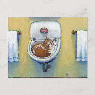 洗面台の猫絵画のおもしろい幸お洒落せ ポストカード