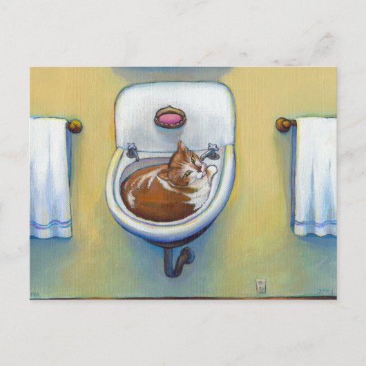 洗面台の猫絵画のおもしろい幸お洒落せ ポストカード (正面)