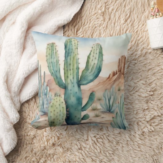 洗面器素晴らし美しい水彩サボテン装飾 クッション (ブランケット)