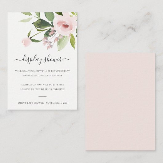 洗面赤面ピンクフローラ表示赤ちゃんシャワー エンクロージャーカード (正面/裏面)