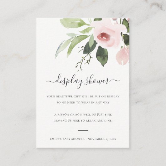 洗面赤面ピンクフローラ表示赤ちゃんシャワー エンクロージャーカード (正面)