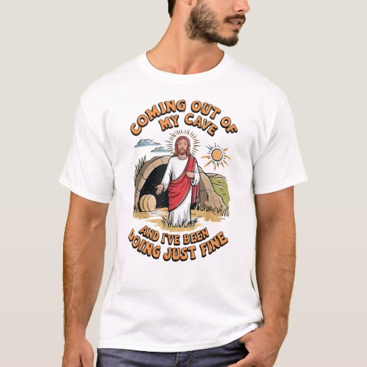 洞窟から出てくるイエス様 Tシャツ (正面)