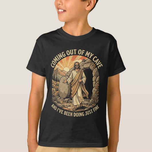 洞窟から出るTシャツ イエス キリスト教 Tシャツ (正面)
