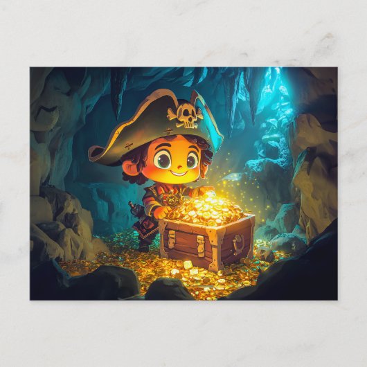 洞窟で宝物を発見した海賊 ポストカード (正面)