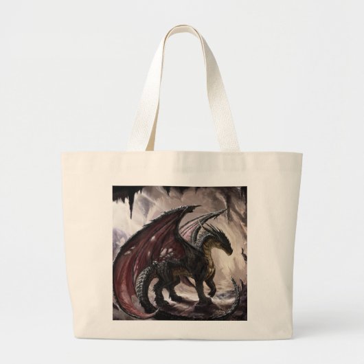 洞窟の中のドラゴン ラージトートバッグ (正面)