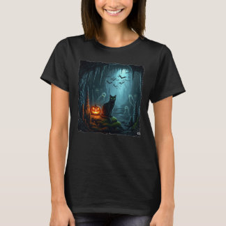 洞窟の中のハロウィン幽霊のよく出る猫! Tシャツ