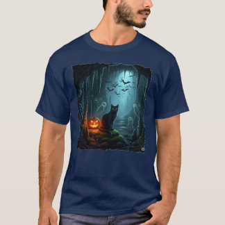 洞窟の中のハロウィン幽霊のよく出る猫! Tシャツ