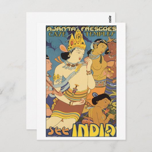 洞窟の寺院、インド旅行ポスターを参照 ポストカード (正面/裏面)